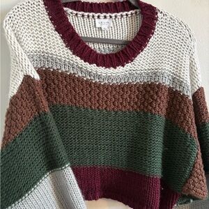 Le Lis Burgundy and Green Striped Sweater